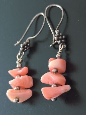 Coral Pink Nugget Dangle Earrings